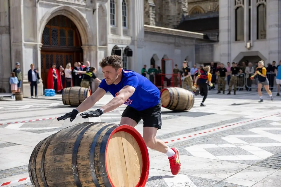 The Coopers' Cask Race in Guildhall Yard.